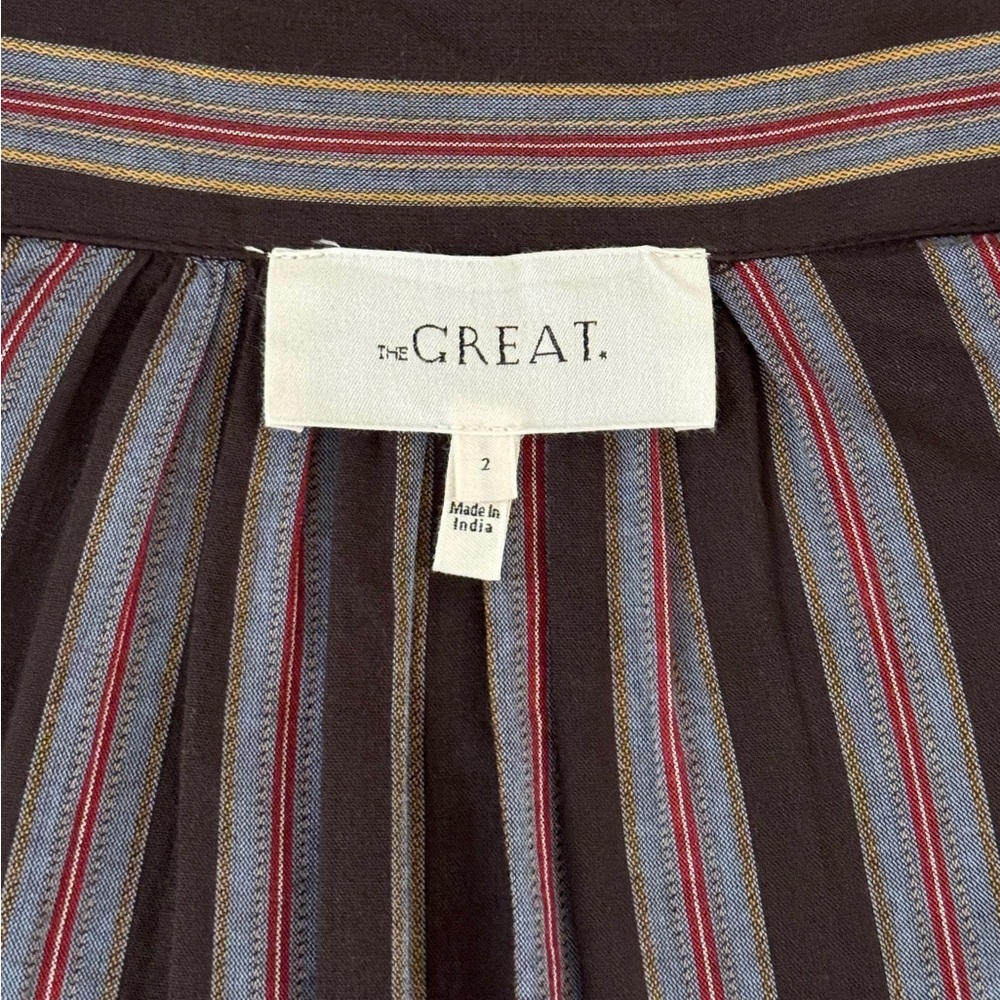 THE GREAT. The Bridge Midi Short-Sleeve Striped Shirt Dress - Picture 5 of 6